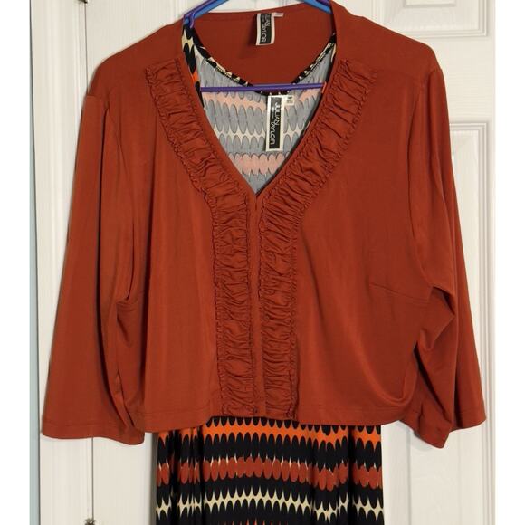 Julian Taylor Orange/Black/Cream Midi Dress With Shaw, 2 Pieces, 16P - Picture 2 of 12